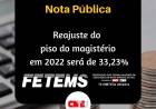 Reajuste de 31,3% para os professores em 2022, elevando o Piso para R$ 3.845,34