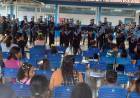 Banda Marcial Cristo Redentor faz apresentação especial em dia de reunião de pais e mestres na Escola Municipal Parque São Carlos