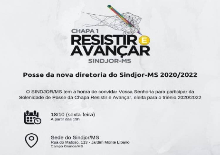 Será empossada hoje, 18, a nova diretoria do Sindicato dos Jornalistas de MS (SINDJOR/MS)