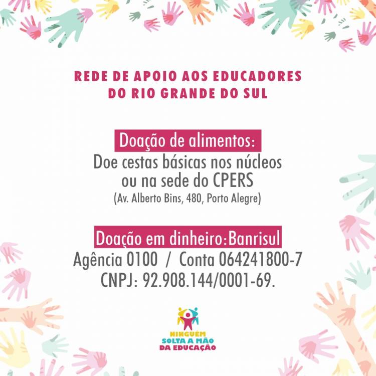 [RS] CPERS lança campanha de doação para ajudar educadores com dificuldades financeiras