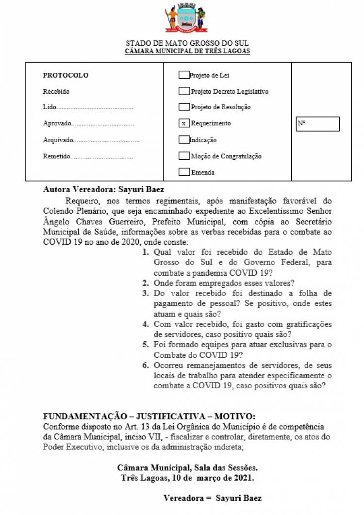  Vereadora Sayuri Baez cobra transparência na Gestão Publica em Três Lagoas MS