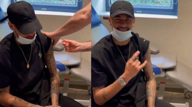 Utilizando a máscara incorretamente, Neymar é vacinado na França contra a Covid-19
