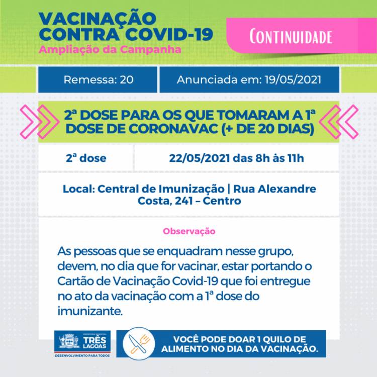 Saúde de TL fará ação neste sábado (22) para acelerar imunização com 2ª dose da Coronavac, veja detalhes