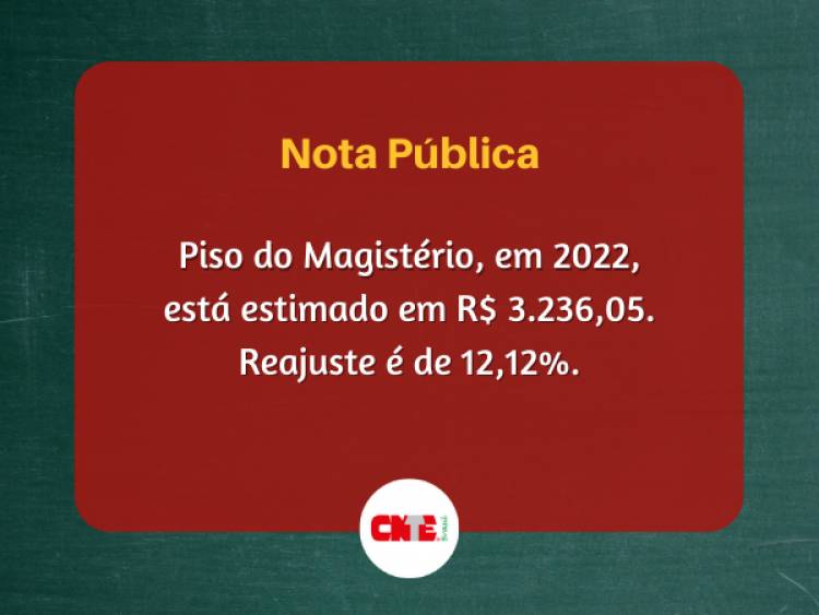 Piso do Magistério, em 2022, está estimado em R$ 3.236,05 - reajuste de 12,12%