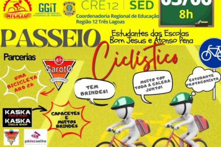 Nesta sexta-feira (03), Passeio Ciclístico com alunos da Rede Estadual será realizado na área central de Três Lagoas