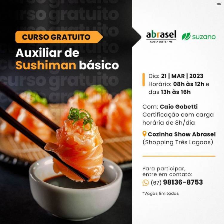 SMAS abre vagas para curso básico de auxiliar de sushiman