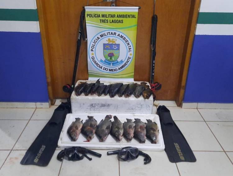 Polícia Militar Ambiental de Três Lagoas autua dois pescadores em R$ 1,4 mil por pesca subaquática ilegal e apreende equipamentos de mergulho e pesca e 17 kg de pescado